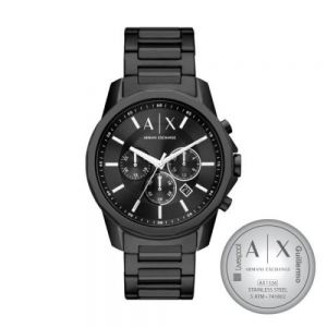 RELOJ  CABALLERO MARCA ARMANI  ACERO INOXIDABLE  EXT. METAL NEGRO  CARATULA NEGRA  CON CHRONO GRABADO EN LASER EN TAPA